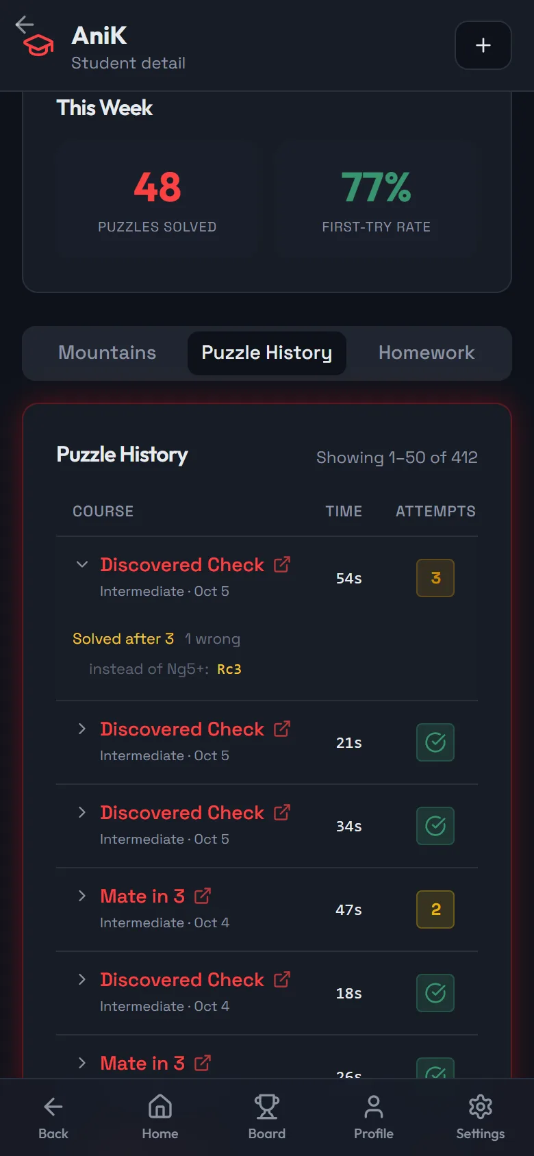 A coach looking at the moves a student played